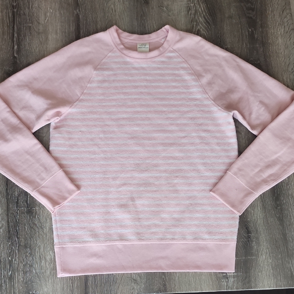 JT Jack Threads Soft Pink Crewneck Raglan Sweater with Textured Stripe Knit